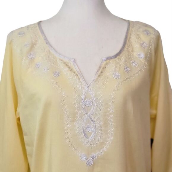 Relativity Yellow Embroidered 3/4 Sleeve Sheer 100% Cotton Summer Blouse Size S - Picture 4 of 10
